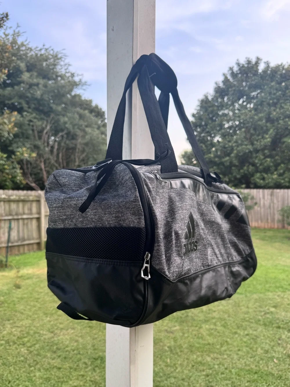 ADIDAS  Men's Black and Heather Gray Duffel with HydroShield